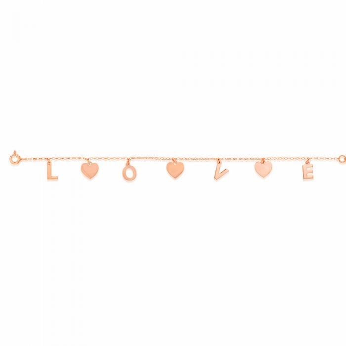 Sterling Silver Rose Gold Plated Love Charm 15.8 2.5cm Bracelet