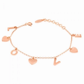 Sterling Silver Rose Gold Plated Love Charm 15.8 2.5cm Bracelet