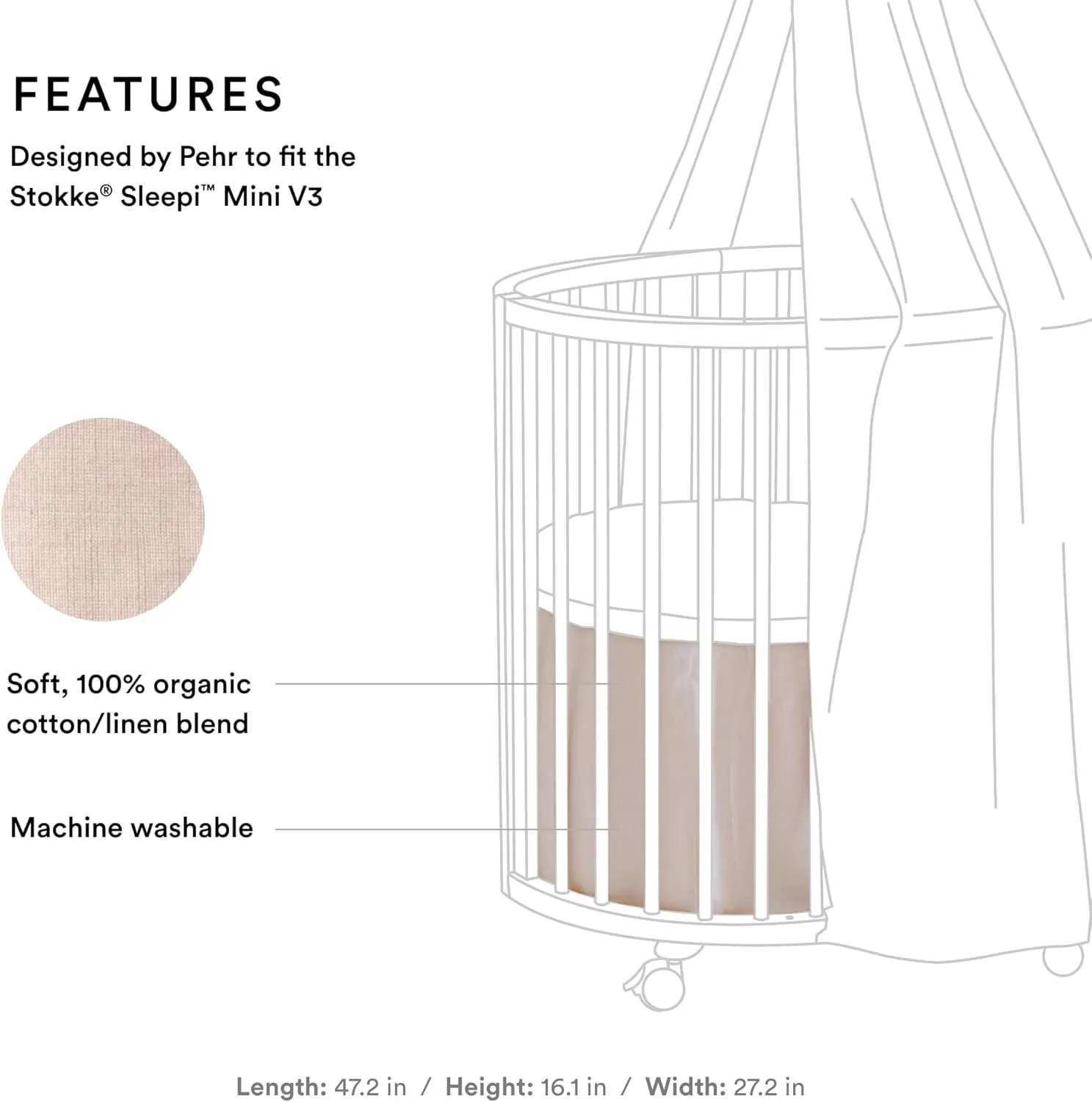 Stokke Sleepi Mini Bed Skirt by Pehr, Blush - Compatible with Stokke Sleepi Mini - Available in Numerous Colors - Machine Washable, Soft Organic Cotton
