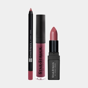 Sugar Plum - 3Pcs Lip Kit, Lip Gloss, Lipstick & Lipliner Kit - Mauve Pink