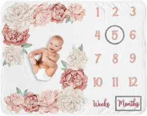 Sweet Jojo Designs Blush Pink Boho Shabby Chic Floral Girl Baby Milestone Blanket Newborn Monthly First Year Photo Growth Chart Infant Memory Gift Set Off White Bohemian Vintage Garden Flower Elegant