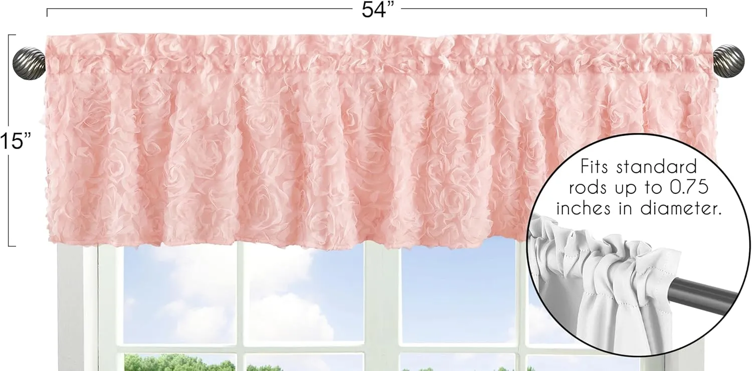 Sweet Jojo Designs Pink Floral Rose Window Treatment Valance - Solid Light Blush Flower Luxurious Elegant Princess Vintage Boho Shabby Chic Luxury Glam High End Roses