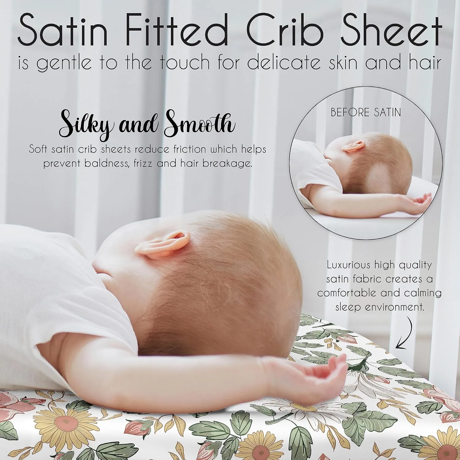 Sweet Jojo Designs Vintage Floral Boho Girl Baby Satin Fitted Crib Sheet Infant Newborn Nursery Toddler Bed Room Standard Mattress Blush Pink Yellow Bohemian Shabby Chic Farmhouse Sage Green White