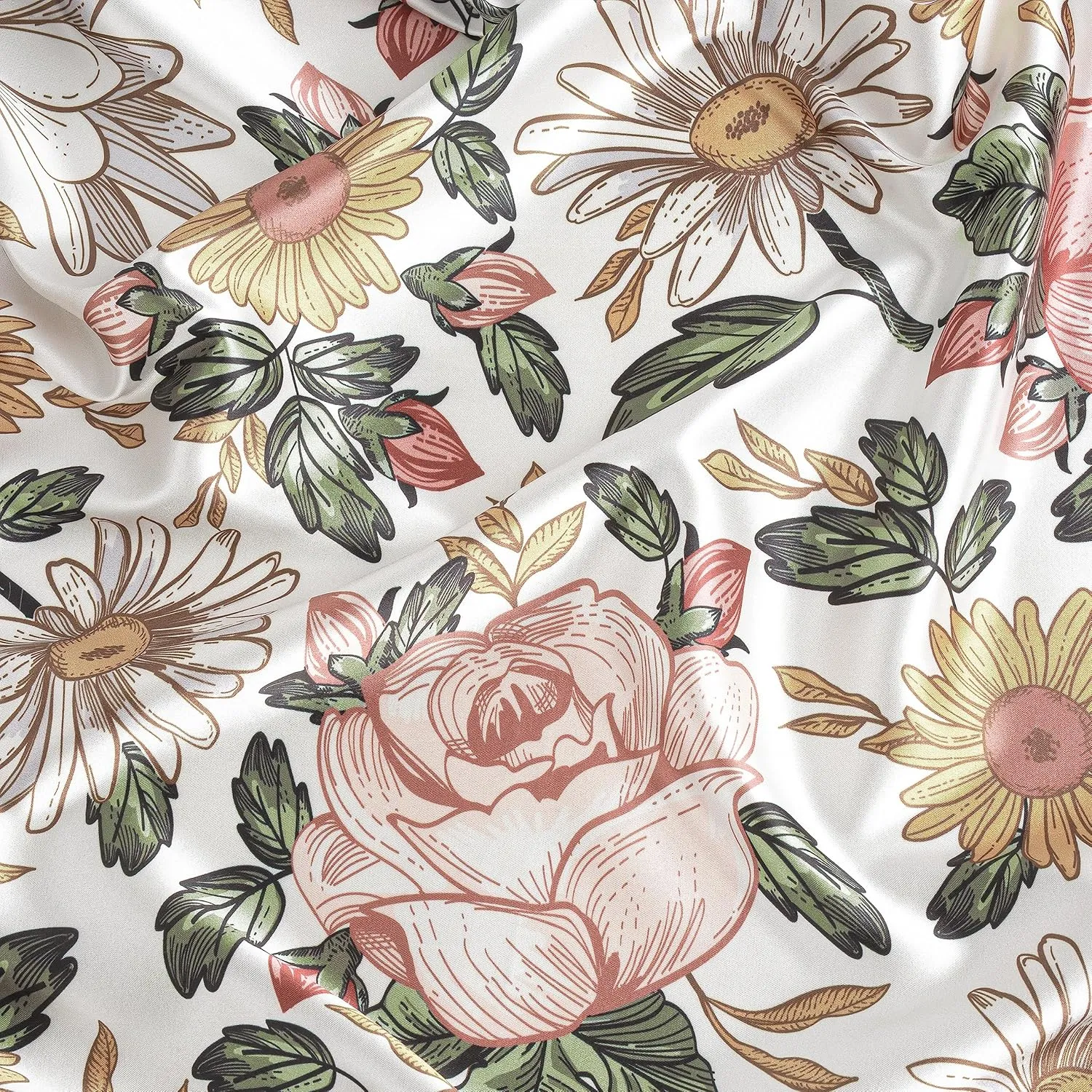 Sweet Jojo Designs Vintage Floral Boho Girl Baby Satin Fitted Crib Sheet Infant Newborn Nursery Toddler Bed Room Standard Mattress Blush Pink Yellow Bohemian Shabby Chic Farmhouse Sage Green White