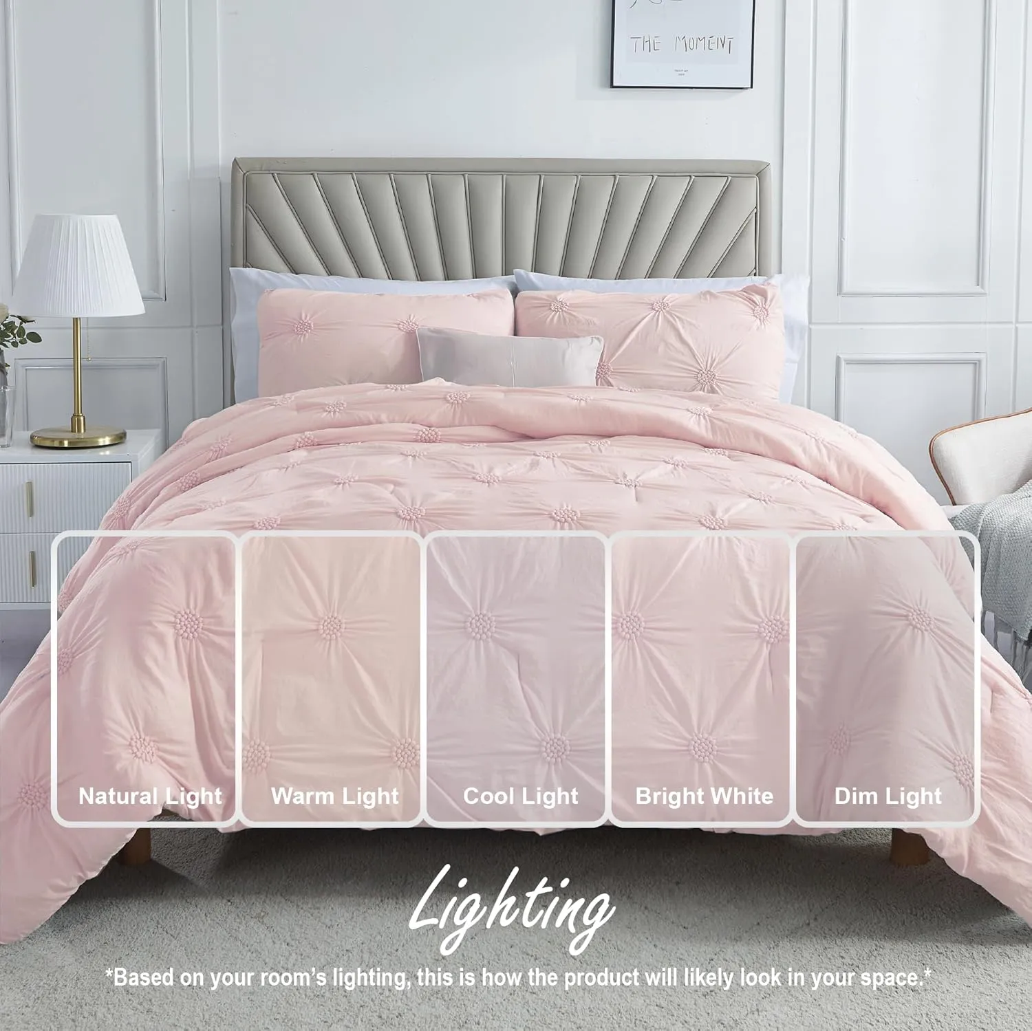 Swift Home King Baby Pink Rose Blush Comforter Set - Ruched 3D Floral Pintuck Bedding Set - 3 Pieces Bed Linen, 1 Comforter and 2 Pillow Shams