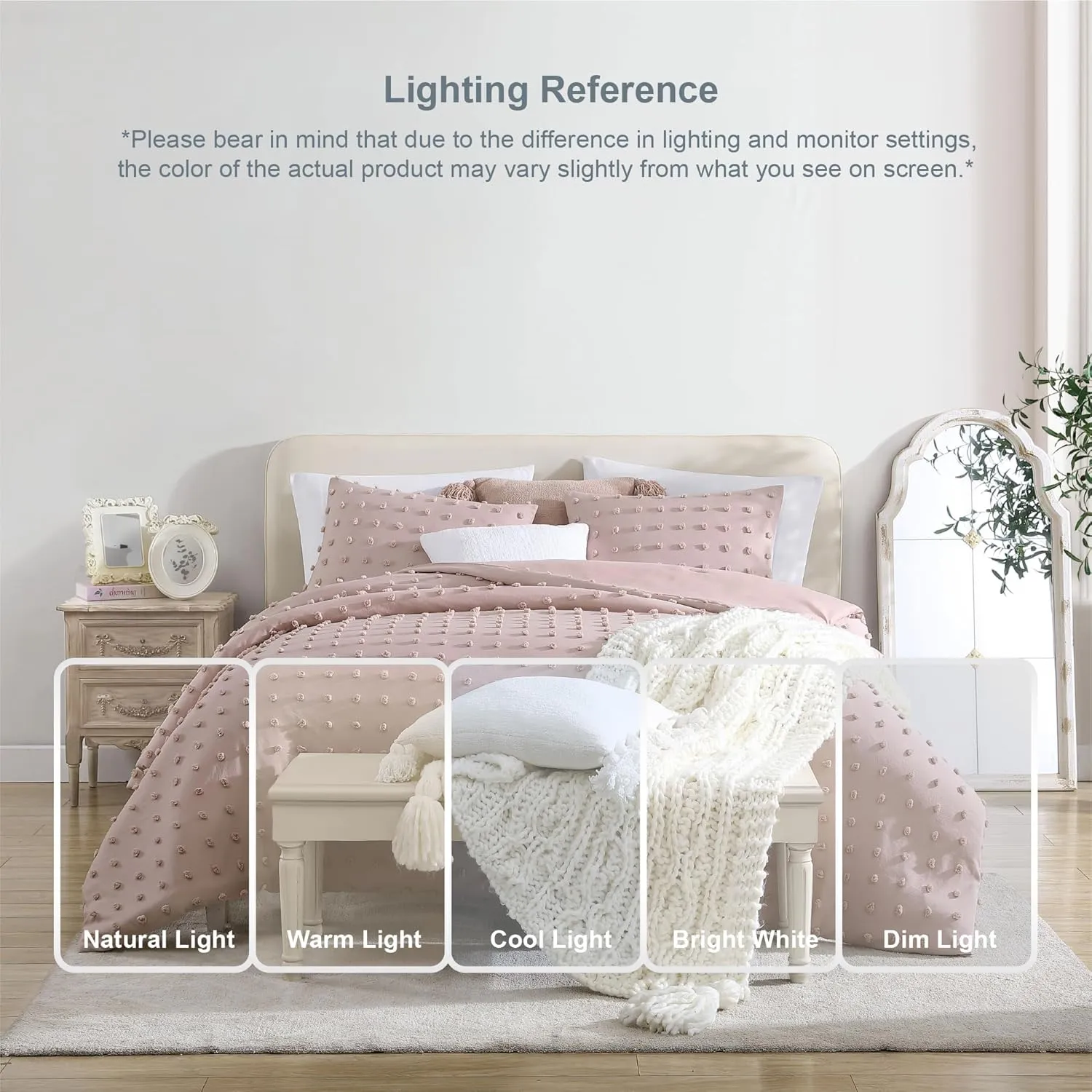 Swift Home King Blush Comforter Set - Decorative Tufted Pom Poms Bedding Set - 3 Pieces Bed Linen, 1 Comforter and 2 Pillow Shams