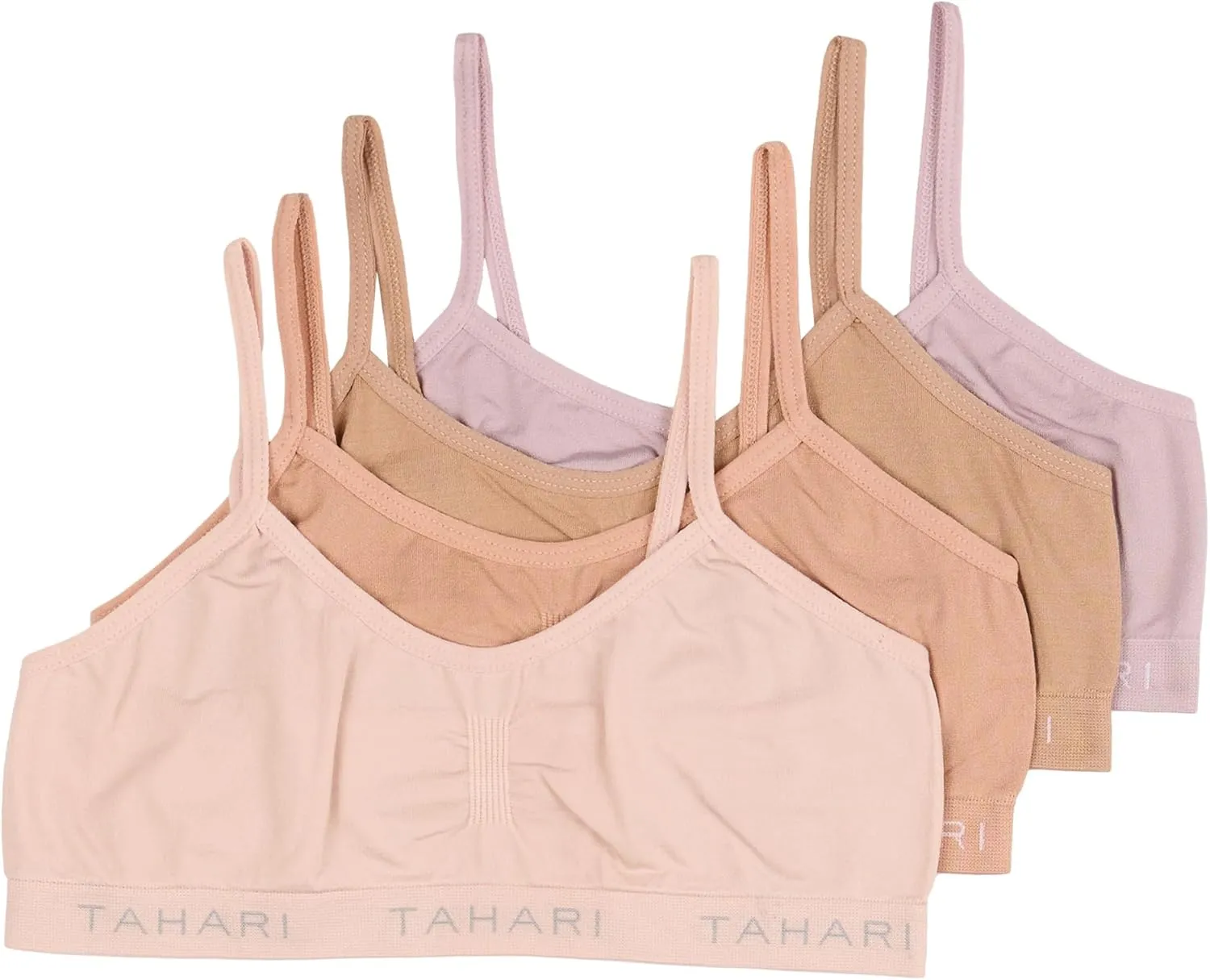 TAHARI Girls 4-Pack Seamless Bralette Set Training Bras Sports Bra Multipack for Teen and Girl