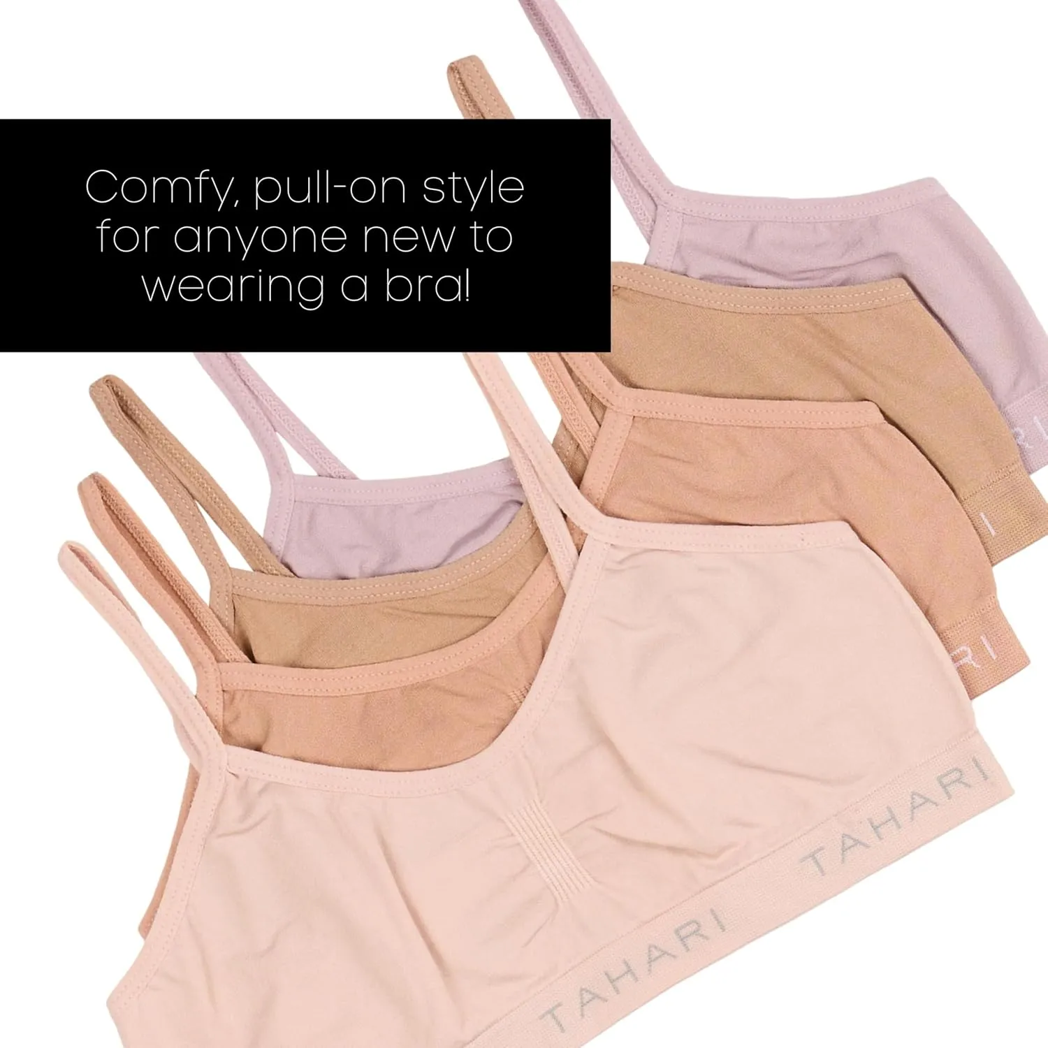 TAHARI Girls 4-Pack Seamless Bralette Set Training Bras Sports Bra Multipack for Teen and Girl