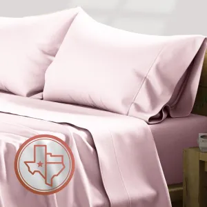 TEXAS LINEN CO. 100% Egyptian Cotton Sheets, 600 Thread Count 4 Piece Queen Size Sheet Set, Soft, Cooling, High Thread Count Sateen, Extra Long Staple Luxury Bedding, 16 in Deep Pocket - Blush