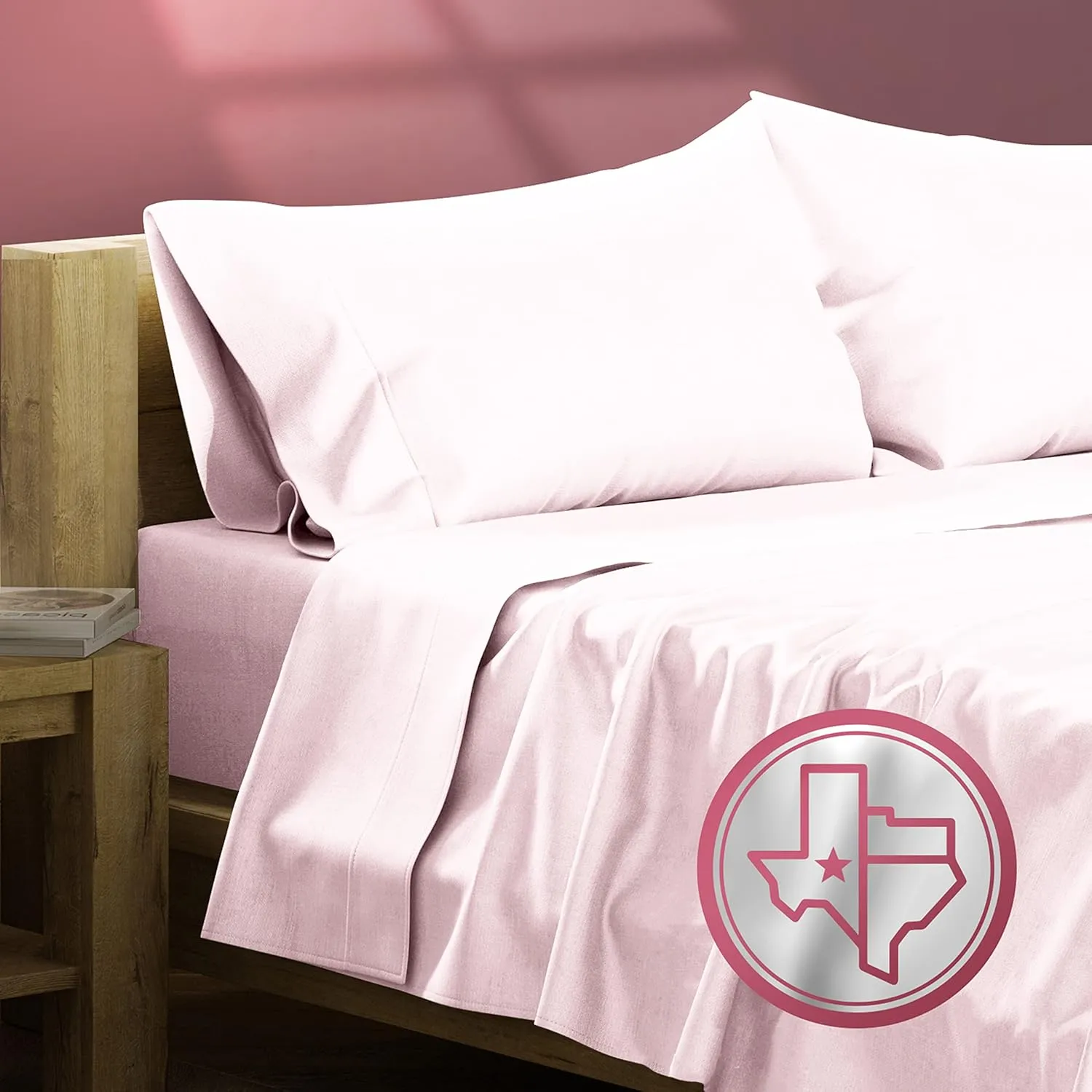 TEXAS LINEN CO. 800 TC Egyptian Cotton Sheets - 4 Piece Blush Color King Size Cooling Sheet for Hot Sleepers, Luxury Egyptian Cotton Bed Sheet Set, Hotel Sheets, Fits Mattress Upto 18'' DEEP Pocket