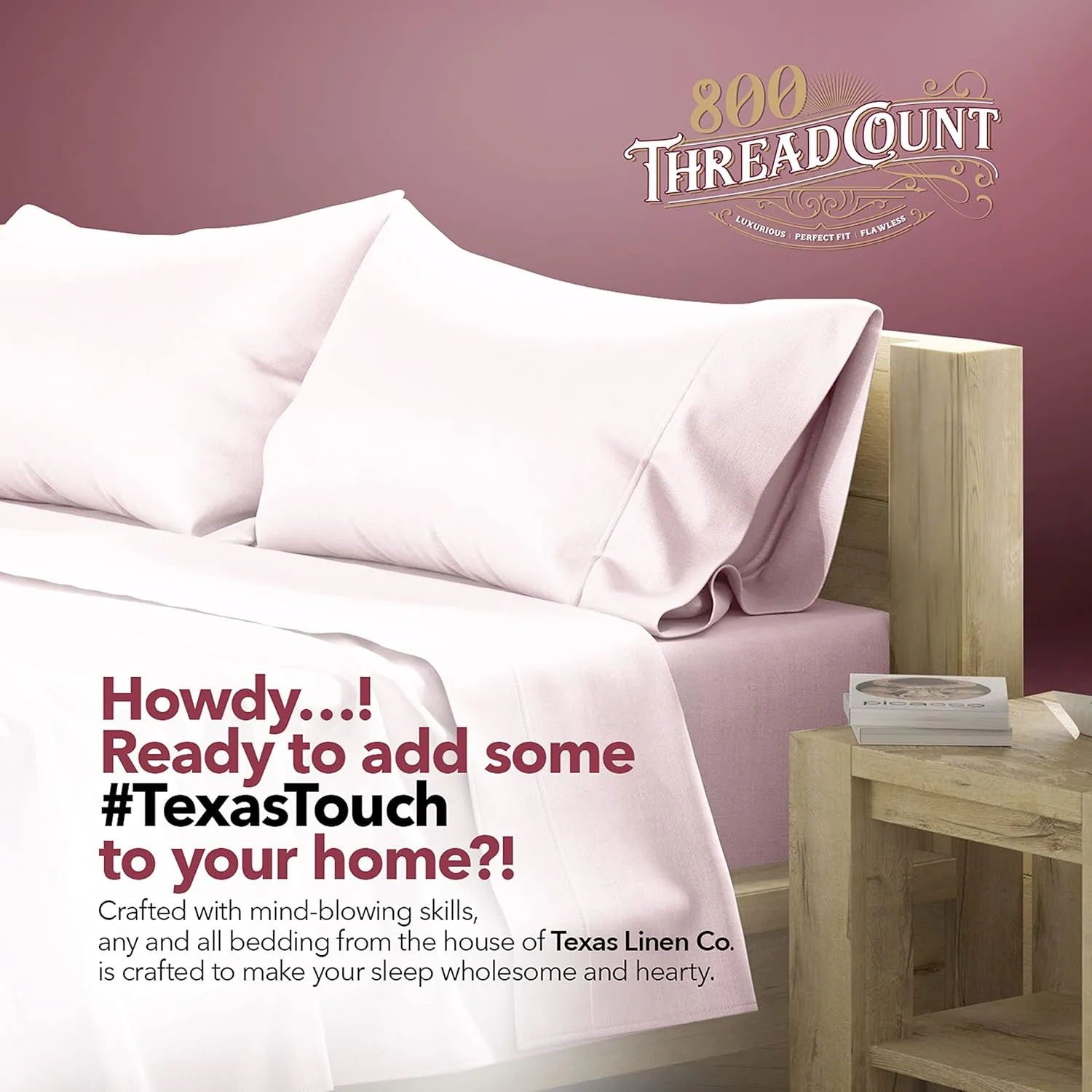 TEXAS LINEN CO. Egyptian Cotton Sheet Set - 800 TC 4 PC Blush Queen Bedsheet for Queen Size Bed, Sateen Weave Luxury Hotel Sheets, Soft Cooling Bedding Sheets, 16" Deep Pocket (Fits upto 18"Mattress)