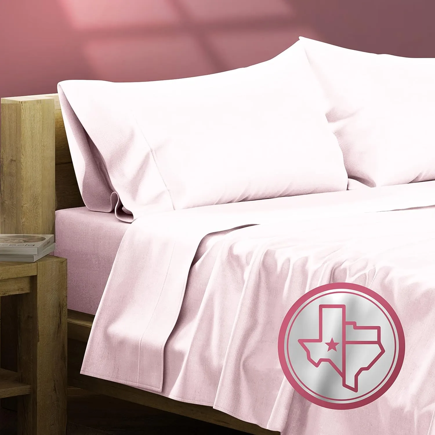 TEXAS LINEN CO. Egyptian Cotton Sheet Set - 800 TC 4 PC Blush Queen Bedsheet for Queen Size Bed, Sateen Weave Luxury Hotel Sheets, Soft Cooling Bedding Sheets, 16" Deep Pocket (Fits upto 18"Mattress)
