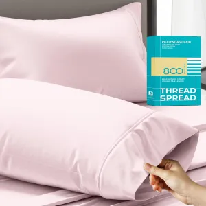 THREAD SPREAD 100% Egyptian Cotton Pillow Cases King - 800 Thread Count Pillow Cases King Size Set of 2, Soft Cooling & Breathable Extra Long Staple Sateen Weave Cotton Pillow Covers for Bed - Blush