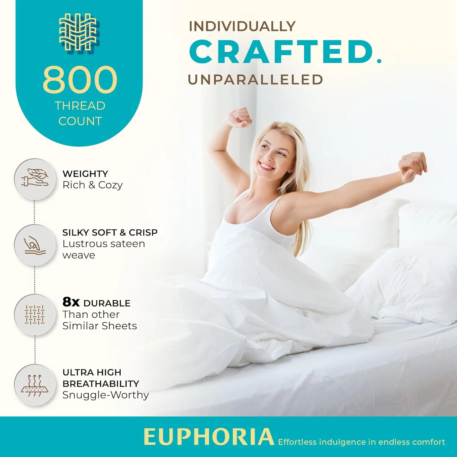 THREAD SPREAD 100% Egyptian Cotton Sheets Queen Size - 800 High Thread Count Sheets Queen, 4 PC Luxury Hotel Sheets for Queen Size Bed, 16" Deep Pocket Sateen Weave Soft Cooling Bedding Sets - Blush