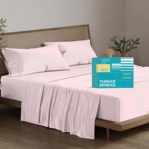 THREAD SPREAD 100% Egyptian Cotton Sheets Queen Size - 800 High Thread Count Sheets Queen, 4 PC Luxury Hotel Sheets for Queen Size Bed, 16" Deep Pocket Sateen Weave Soft Cooling Bedding Sets - Blush
