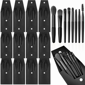 Tioncy 12 Sets Travel Makeup Brush Set Bulk Brushes Bag Bridesmaid Gift Synthetic Fibre Face Make up Brushes Angled Blush Brush for Wedding Bridal Shower Favors Bachelorette Party Gift(Black)