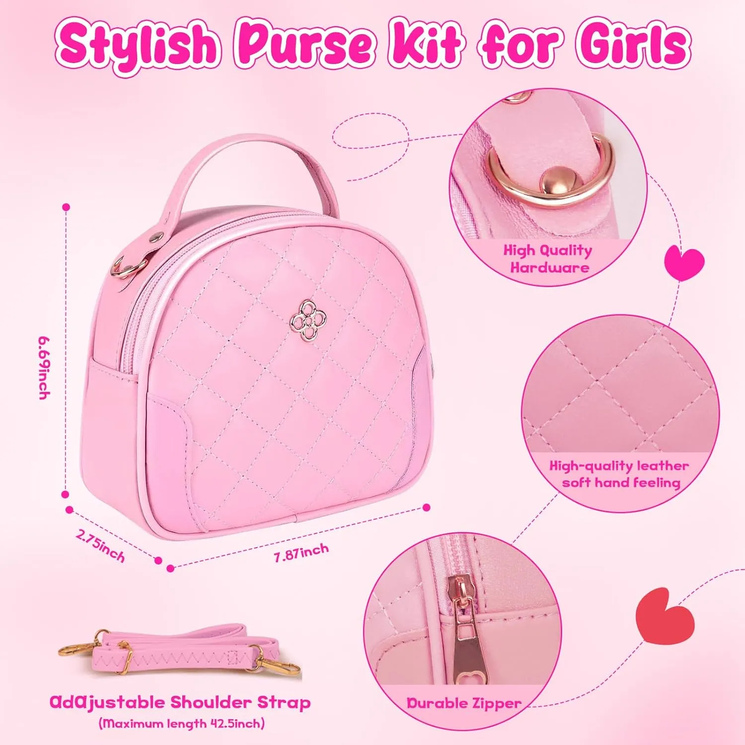 Toddler Play Purse for Little Girls, Purse for 3 4 5 6 7 8 Year Old, Princess Gifts Play Purse Set with Handbag/Phone/Pretend Toy Kit, Birthday Christmas Toys for Girls Age 3 