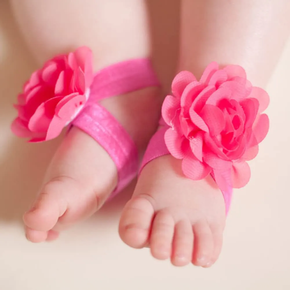 Toptim Baby Girl's Barefoot Sandals Solid Flower for Newborn Infants Toddlers (Pairs 20)