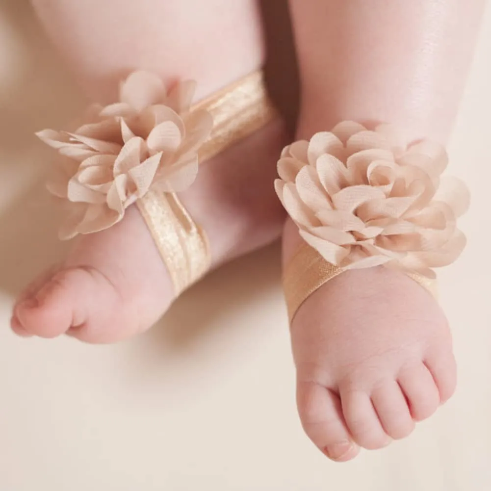 Toptim Baby Girl's Barefoot Sandals Solid Flower for Newborn Infants Toddlers (Pairs 20)