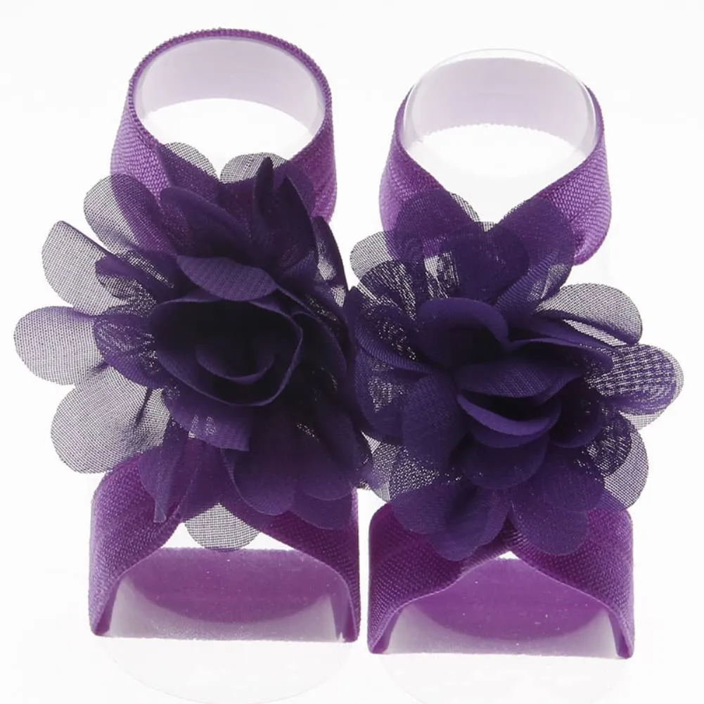 Toptim Baby Girl's Barefoot Sandals Solid Flower for Newborn Infants Toddlers (Pairs 20)