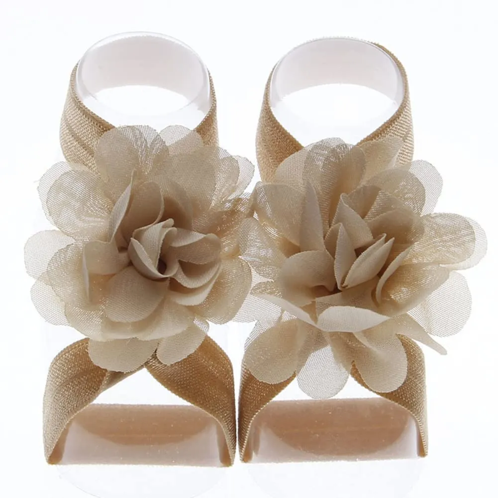 Toptim Baby Girl's Barefoot Sandals Solid Flower for Newborn Infants Toddlers (Pairs 20)