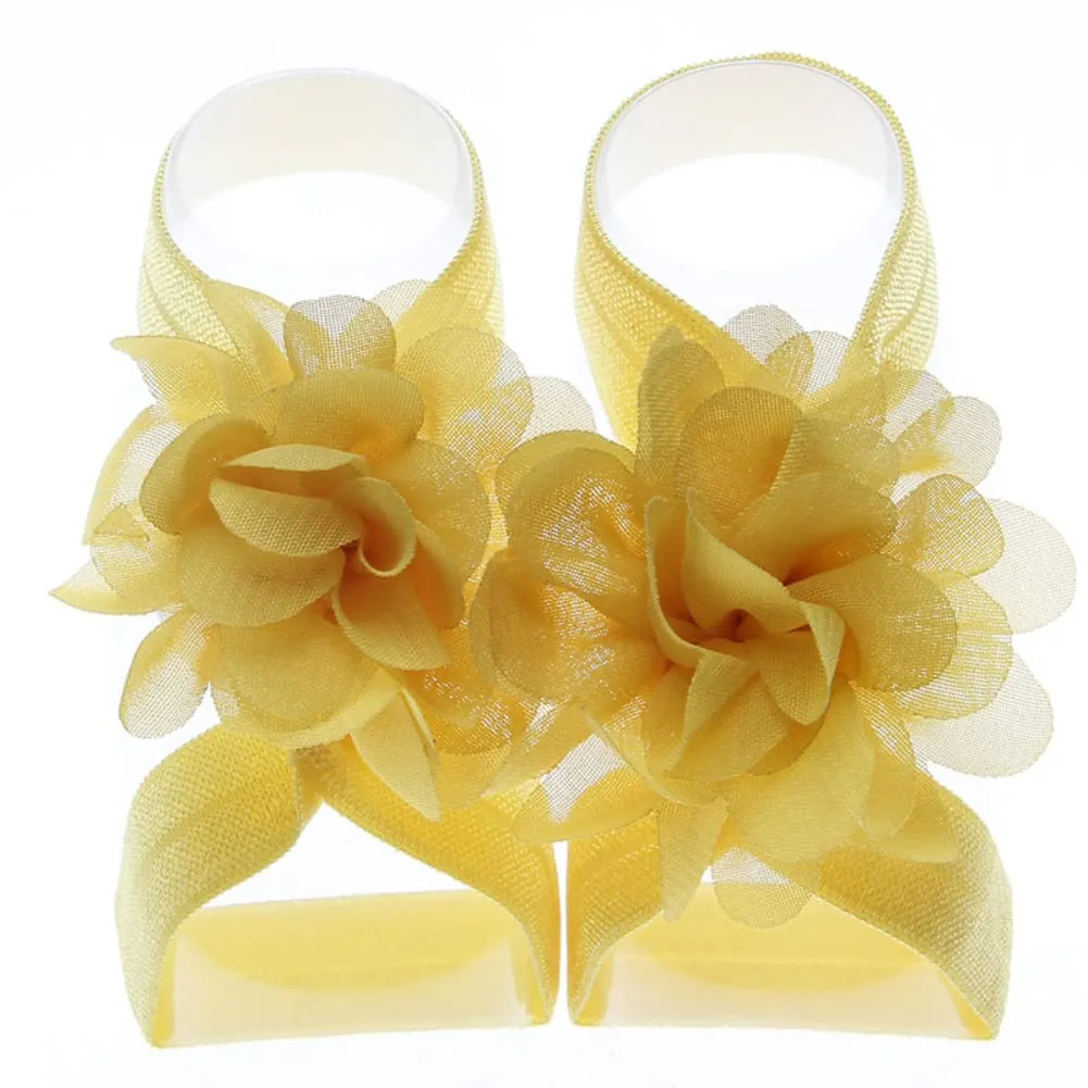 Toptim Baby Girl's Barefoot Sandals Solid Flower for Newborn Infants Toddlers (Pairs 20)