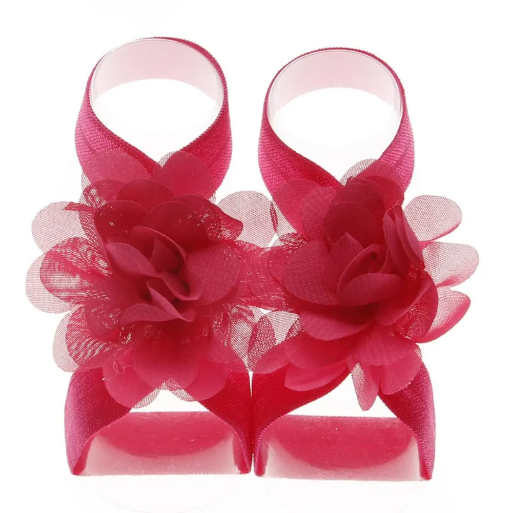 Toptim Baby Girl's Barefoot Sandals Solid Flower for Newborn Infants Toddlers (Pairs 20)