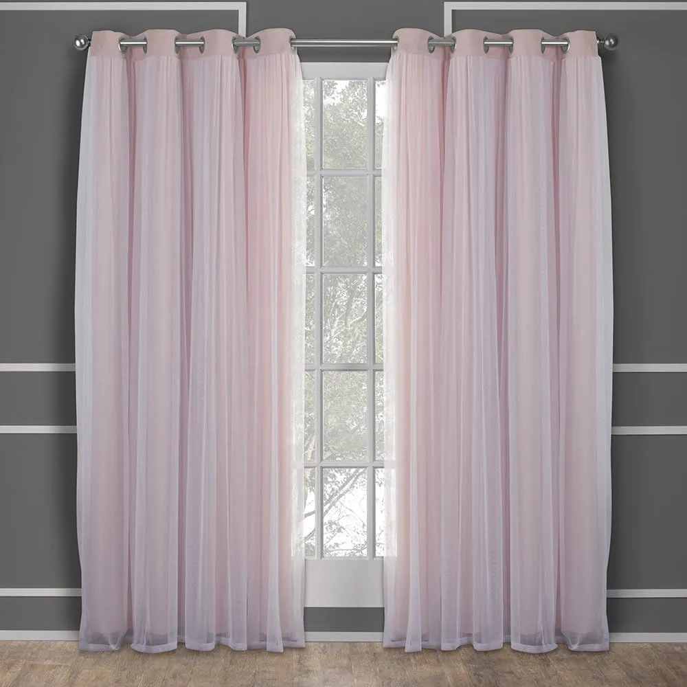TOWN & COUNTRY LUXE Talia Double Layer Indoor Curtains, Sheer and Room Darkening Blackout, Grommet Top, Energy Efficient, 2-Pack Set, 52"x108", Rose Blush