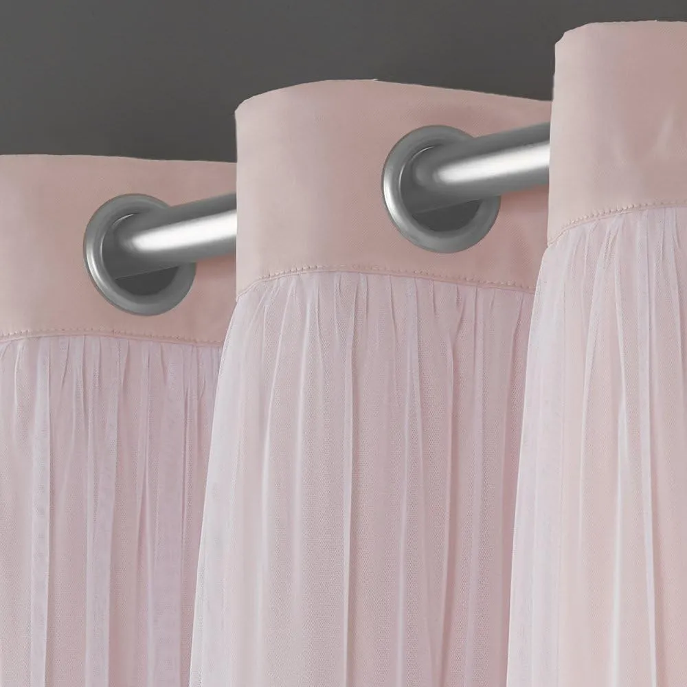 TOWN & COUNTRY LUXE Talia Double Layer Indoor Curtains, Sheer and Room Darkening Blackout, Grommet Top, Energy Efficient, 2-Pack Set, 52"x108", Rose Blush