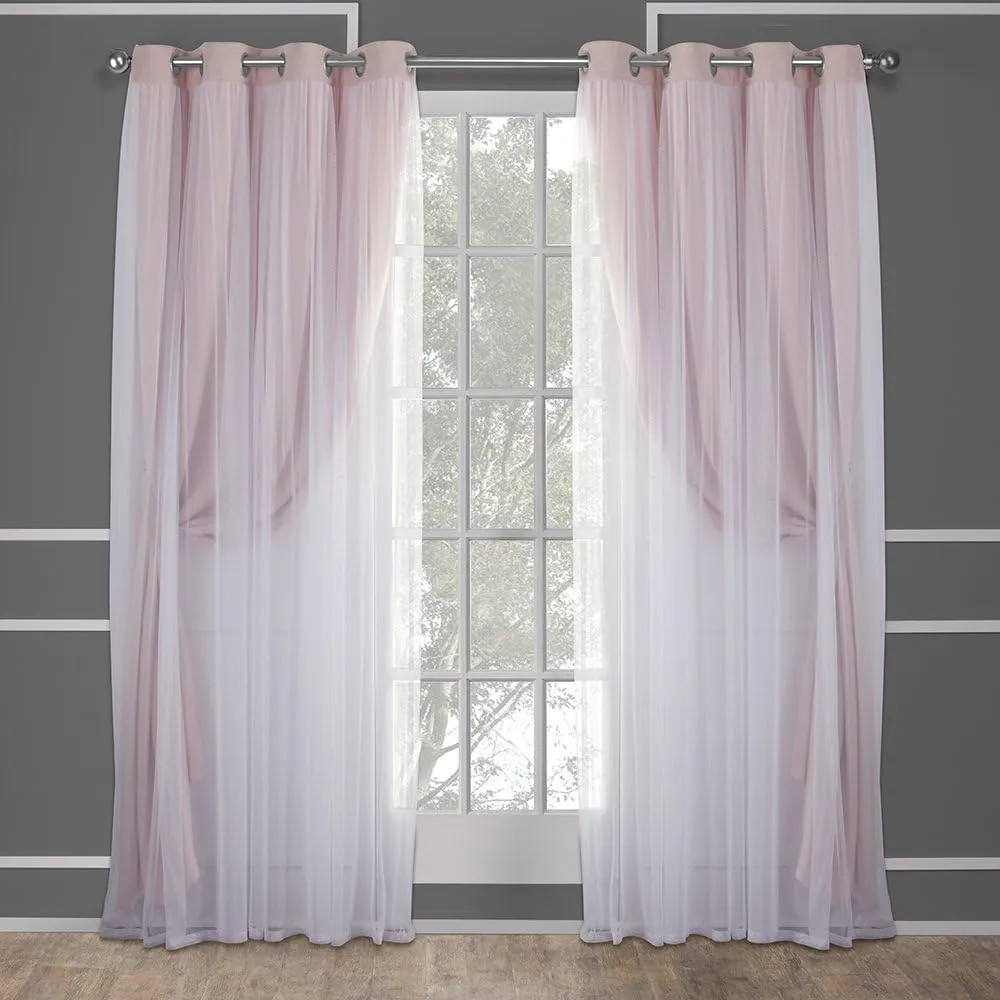 TOWN & COUNTRY LUXE Talia Double Layer Indoor Curtains, Sheer and Room Darkening Blackout, Grommet Top, Energy Efficient, 2-Pack Set, 52"x108", Rose Blush