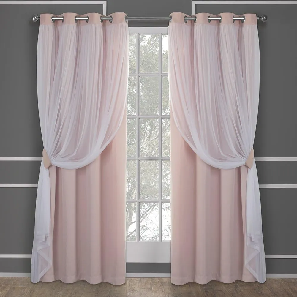TOWN & COUNTRY LUXE Talia Double Layer Indoor Curtains, Sheer and Room Darkening Blackout, Grommet Top, Energy Efficient, 2-Pack Set, 52"x108", Rose Blush