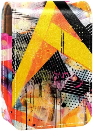 Travel Lipstick Organizer Case,Lipstick Case Portable Makeup Bag With Mirror,Bright Abstract Geometric Graffiti