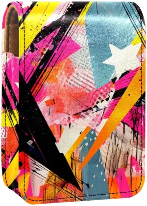 Travel Lipstick Organizer Case,Lipstick Case Portable Makeup Bag With Mirror,Bright Abstract Geometric Graffiti