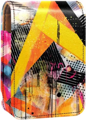 Travel Lipstick Organizer Case,Lipstick Case Portable Makeup Bag With Mirror,Bright Abstract Geometric Graffiti