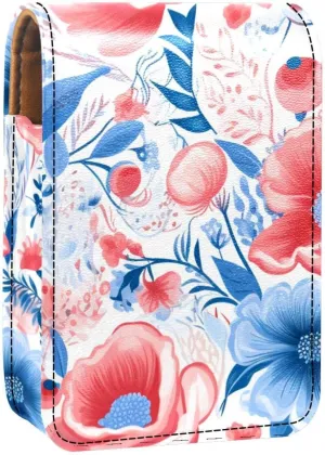 Travel Lipstick Organizer Case,Lipstick Case Portable Makeup Bag With Mirror,Bright and Happy Floral