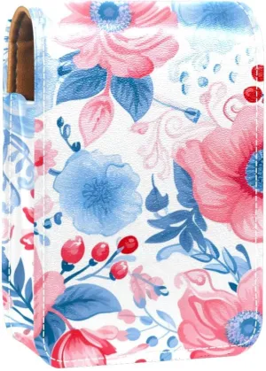 Travel Lipstick Organizer Case,Lipstick Case Portable Makeup Bag With Mirror,Bright and Happy Floral