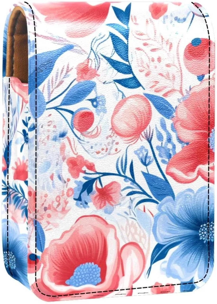 Travel Lipstick Organizer Case,Lipstick Case Portable Makeup Bag With Mirror,Bright and Happy Floral