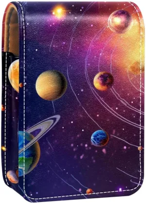Travel Lipstick Organizer Case,Lipstick Case Portable Makeup Bag With Mirror,Bright Planets of Solar System