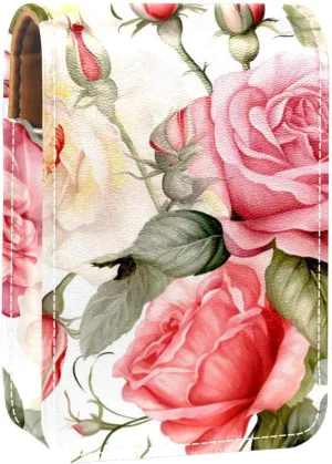 Travel Lipstick Organizer Case,Lipstick Case Portable Makeup Bag With Mirror,Bright Watercolor Flowers Peony