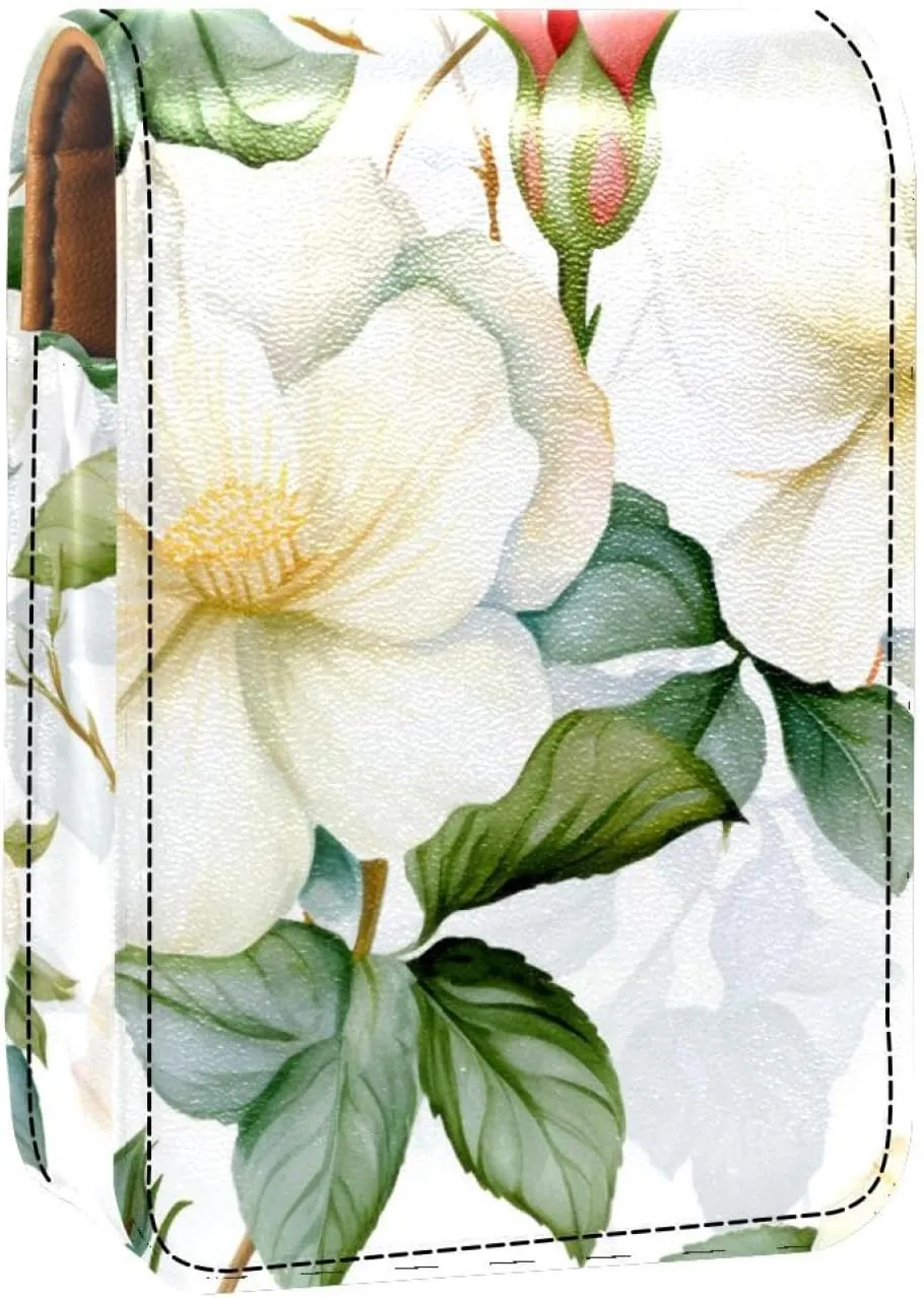 Travel Lipstick Organizer Case,Lipstick Case Portable Makeup Bag With Mirror,Bright Watercolor Flowers Peony