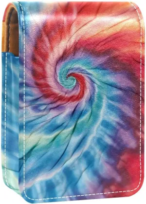 Travel Lipstick Organizer Case,Lipstick Case Portable Makeup Bag With Mirror,Bright Watercolor Tie Dye