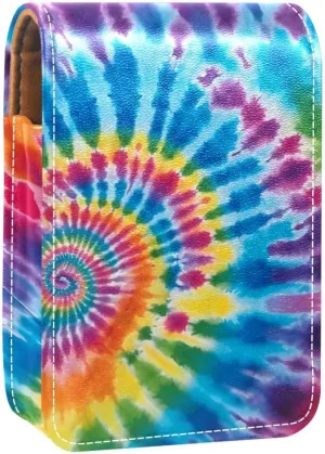 Travel Lipstick Organizer Case,Lipstick Case Portable Makeup Bag With Mirror,Bright Watercolor Tie Dye
