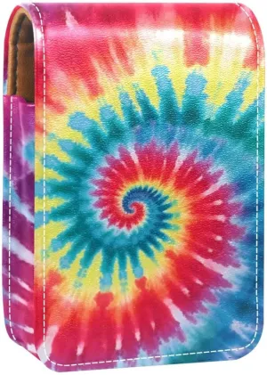 Travel Lipstick Organizer Case,Lipstick Case Portable Makeup Bag With Mirror,Bright Watercolor Tie Dye