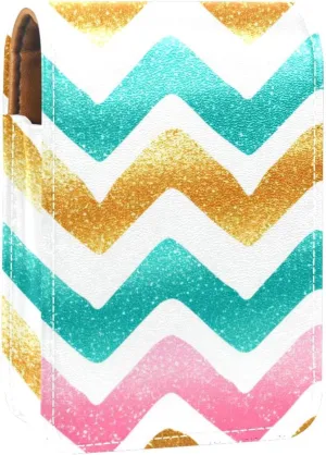 Travel Lipstick Organizer Case,Lipstick Case Portable Makeup Bag With Mirror,Colorful Bright Stripes