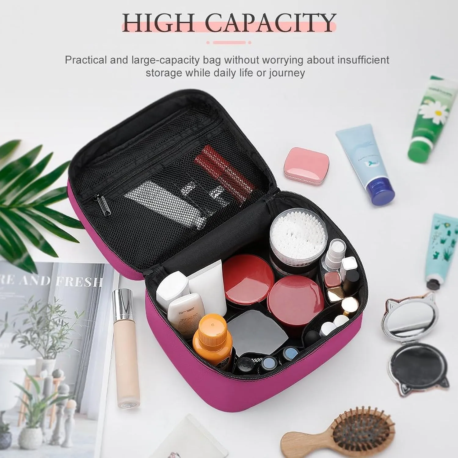 Travel Makeup Bag, Deep Blush Cosmetic Bags for Women Large Capacity Waterproof Toiletry Bag Make up Organizer