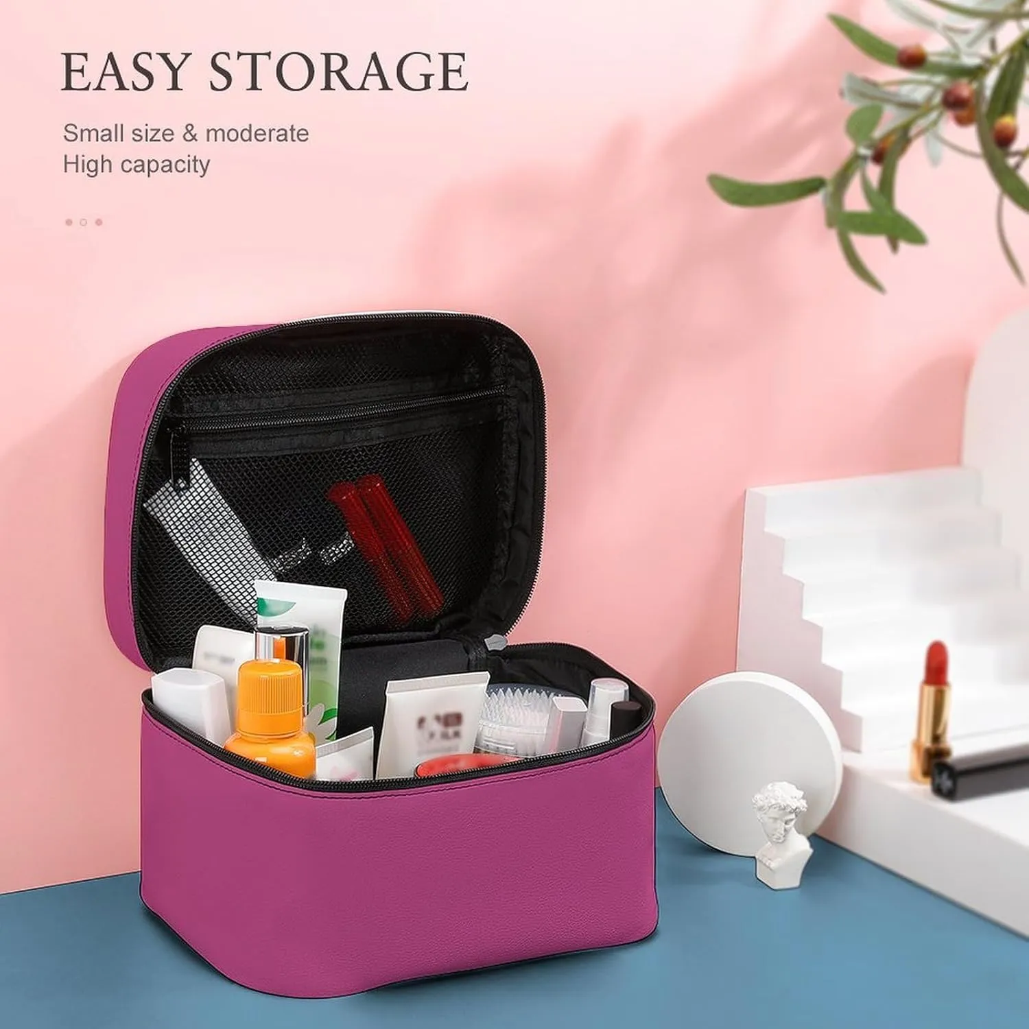 Travel Makeup Bag, Deep Blush Cosmetic Bags for Women Large Capacity Waterproof Toiletry Bag Make up Organizer