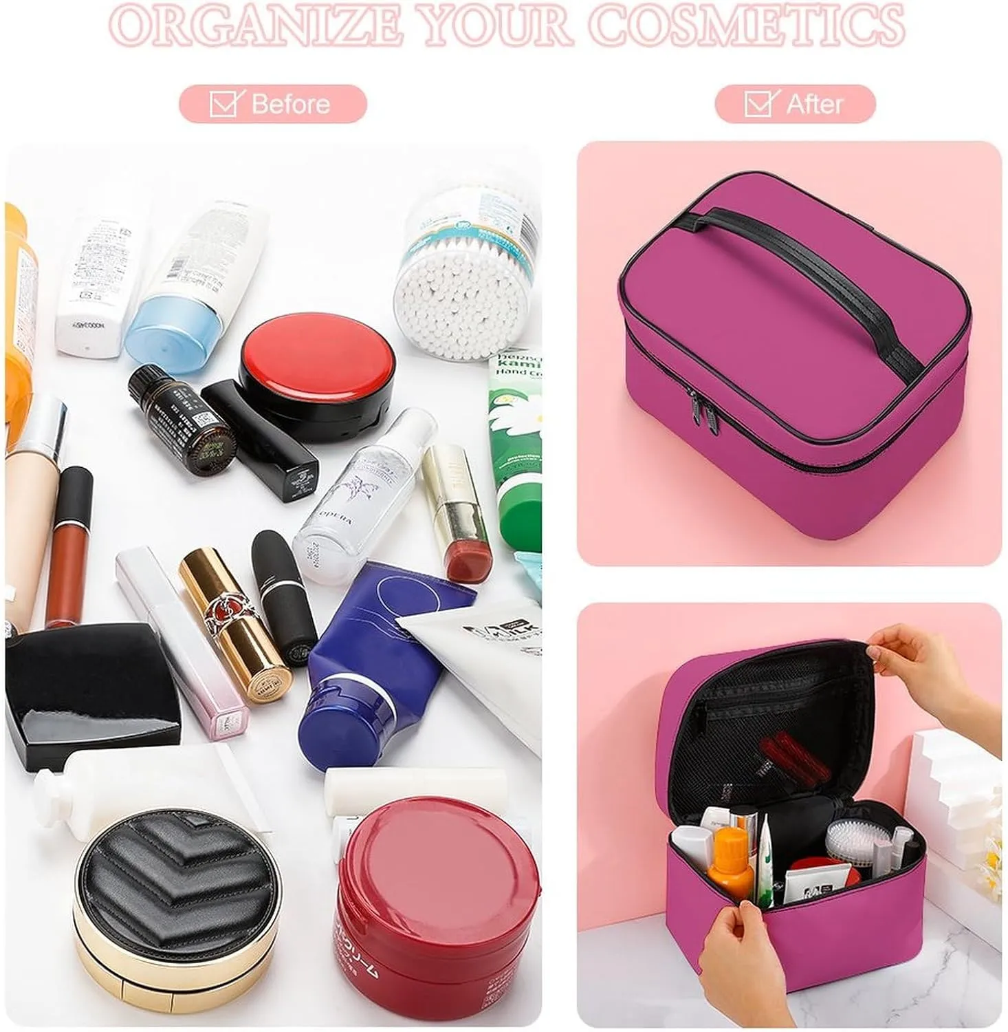 Travel Makeup Bag, Deep Blush Cosmetic Bags for Women Large Capacity Waterproof Toiletry Bag Make up Organizer