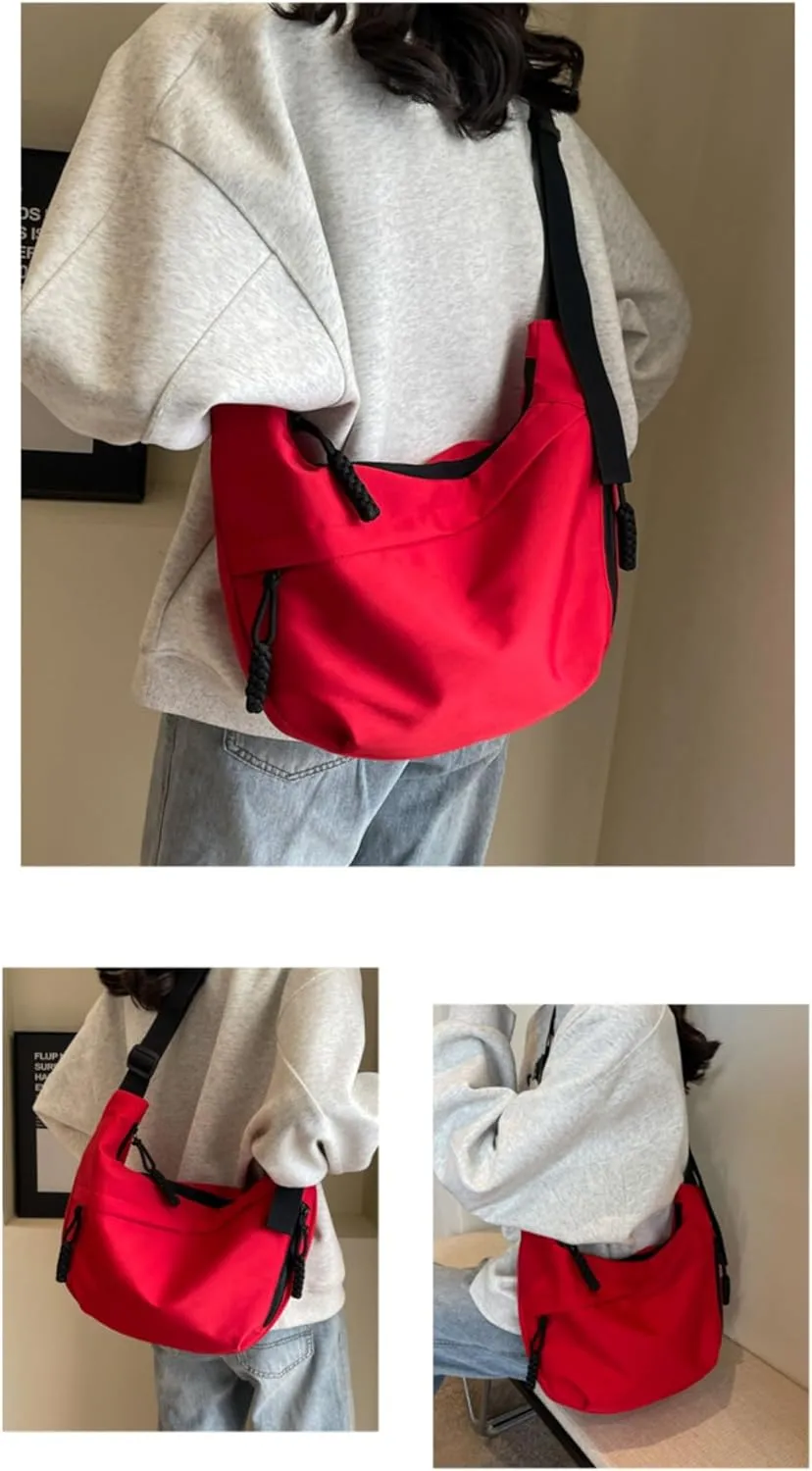 Trendy Crossbody Bag with Adjustable Strap Fashion Half Moon Bag for Outdoor Travel Large Capacity Shoulder Bag for Women (Red)