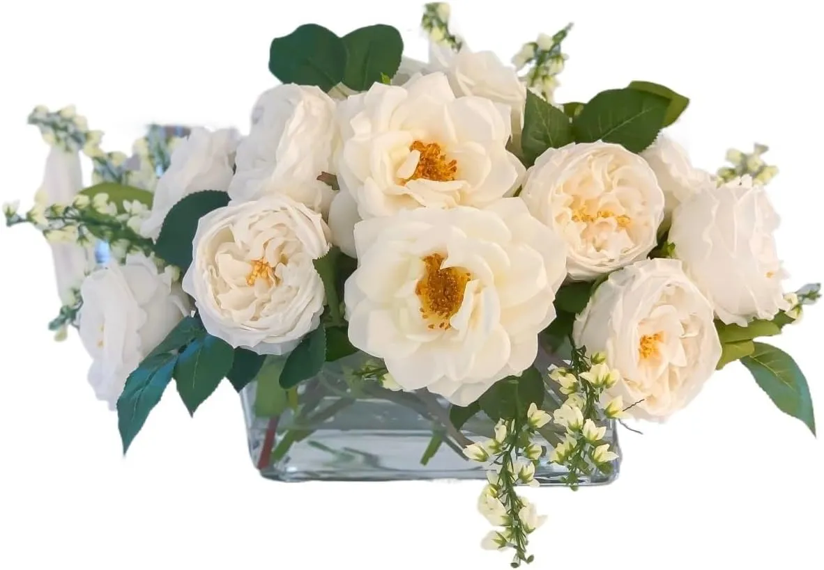 Used for home decoration and party decoration Real - touch English White Roses, Exquisite Orlane Centerpiece. Graceful and Charming. For Long Table Decoration, Room Focal Point, Tabletop Embellishment