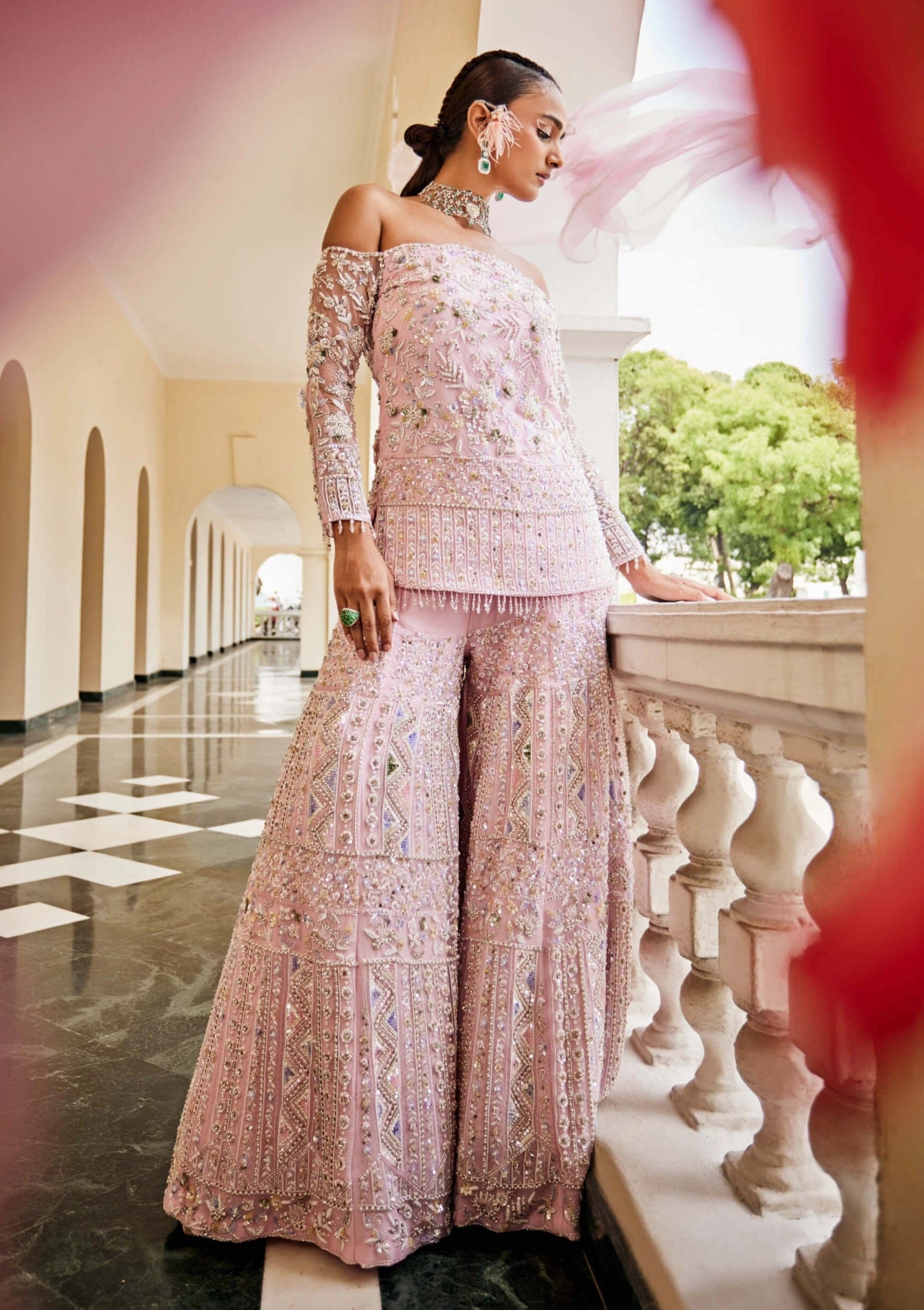 Valentine coral blush kurti and sharara set
